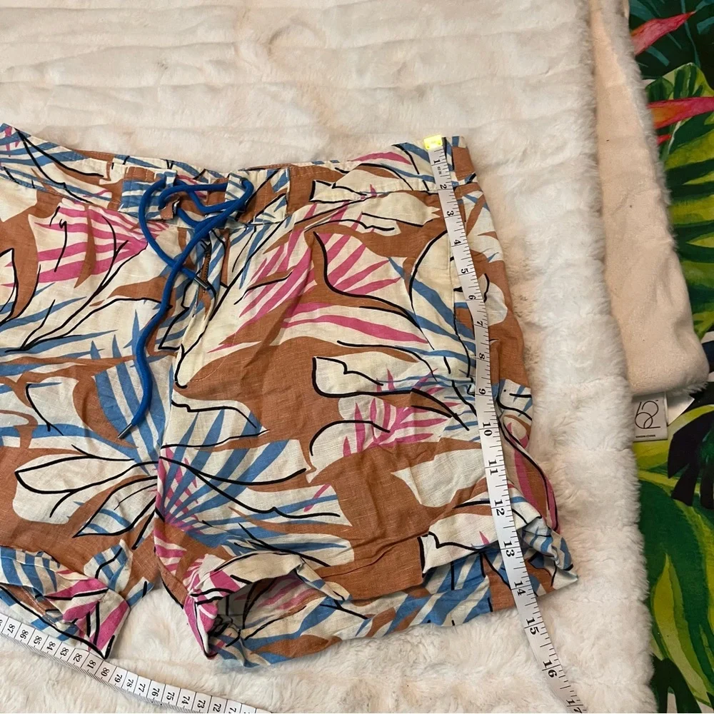J. Crew 6 Tan Blue Preppy Tropical Cruise Vacation Lace Up Linen Beach Shorts